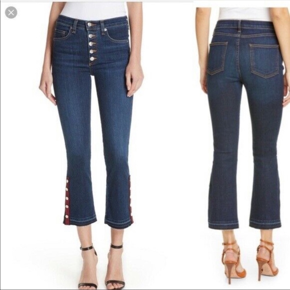 Veronica Beard Raw Hem High Waist Button Crop